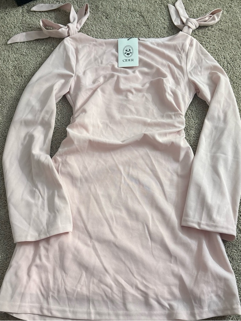 Cider Women's Pale Pink Tie-Shoulder Long Sleeve dress